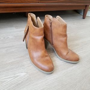 Brown block heel booties